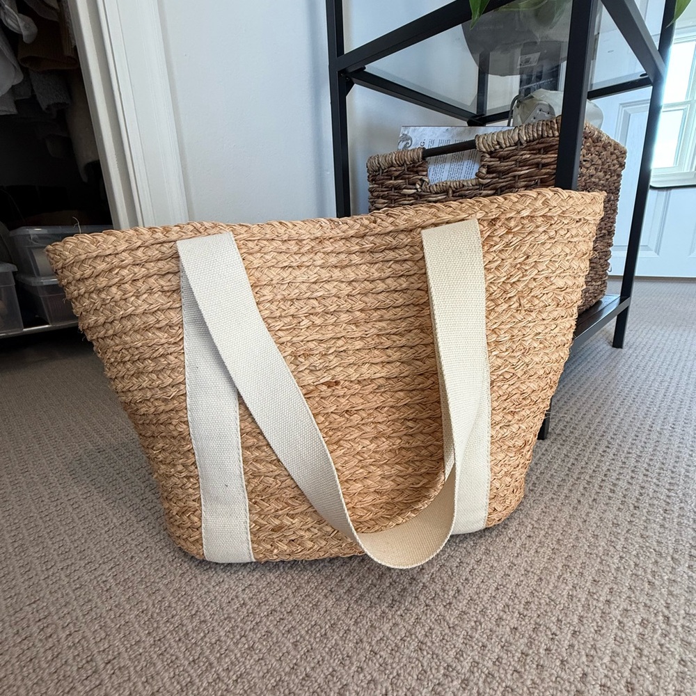 J. Crew Woven Straw Tote with Cream Straps